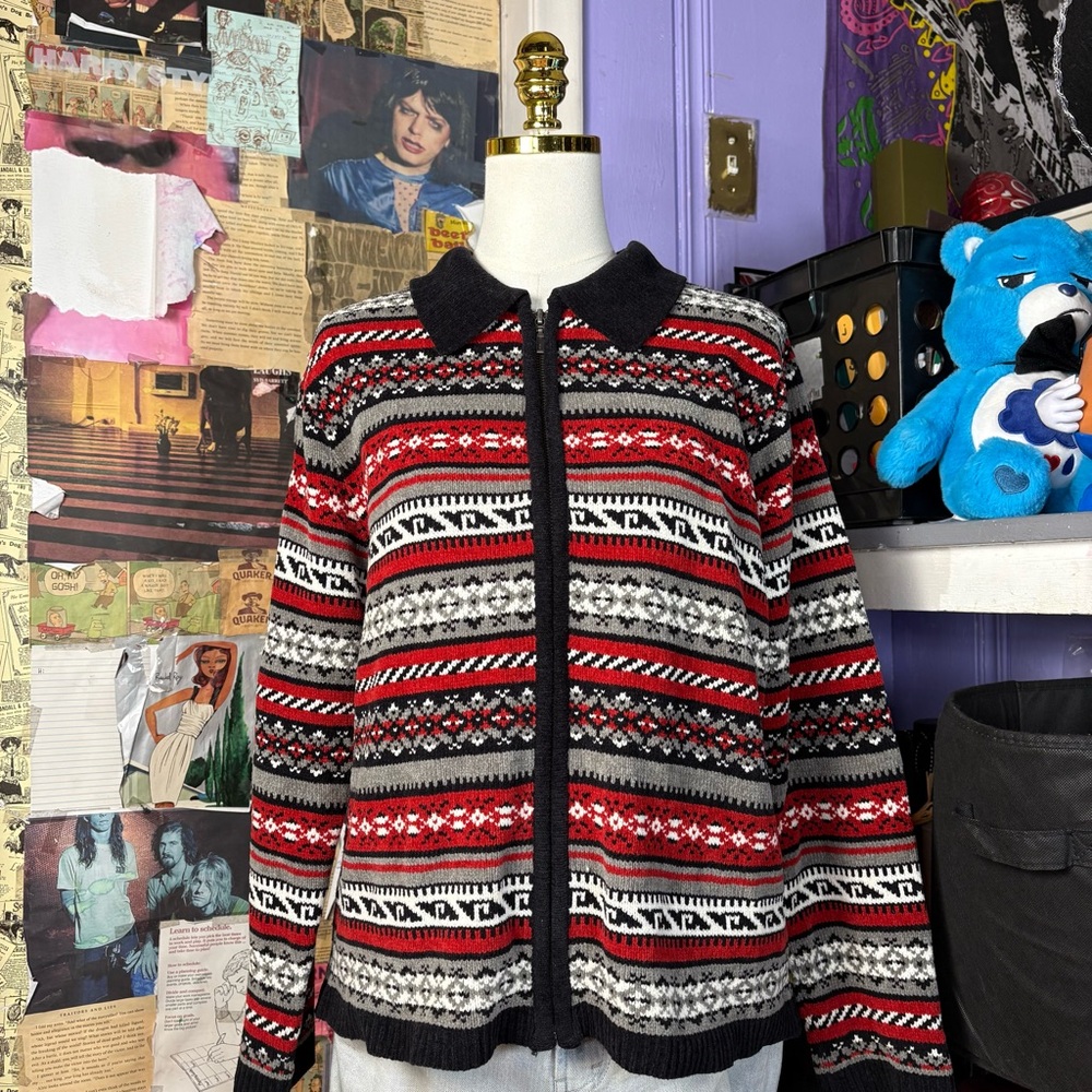 Retro Knit Zip-Up Sweater